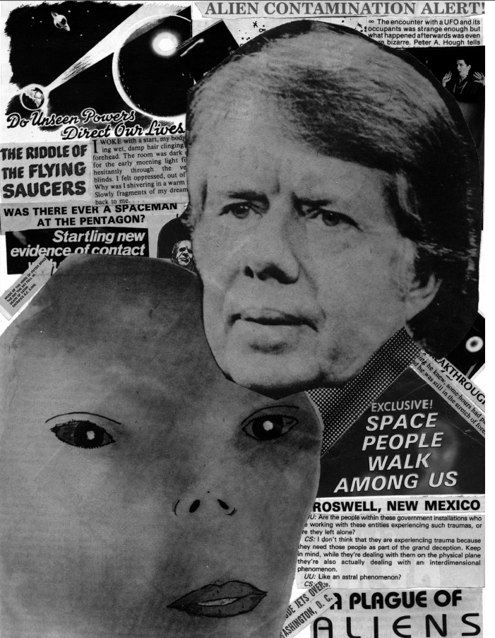collage that includes jimmy carter and an alien
